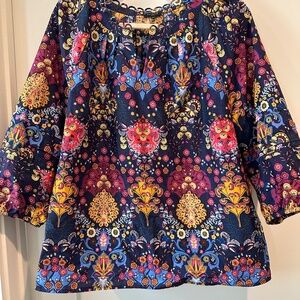 Talbots Petite XL dark floral 3/4 sleeve cotton top